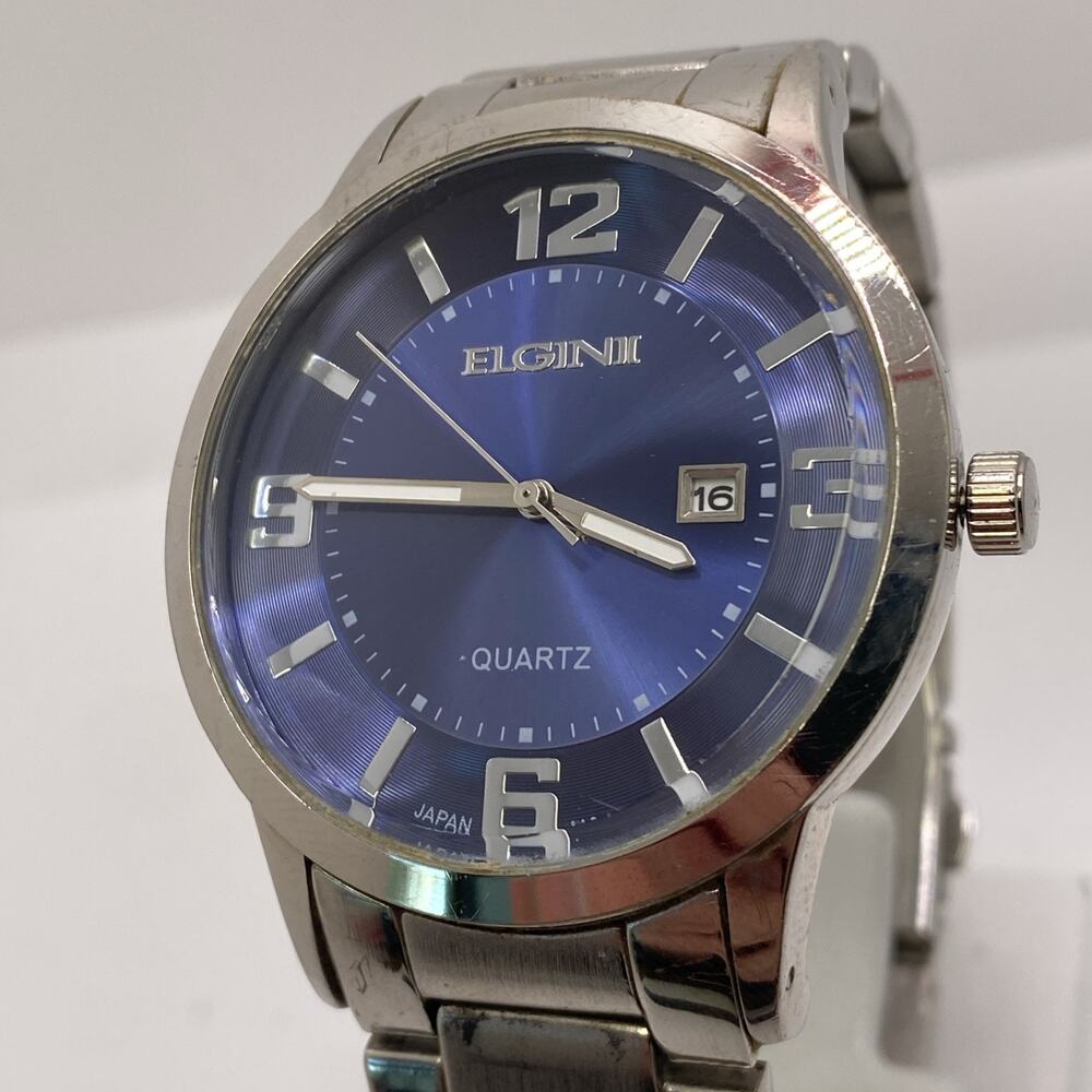 Elgin Two Mens Blue Dial Watch Works Nee Battery